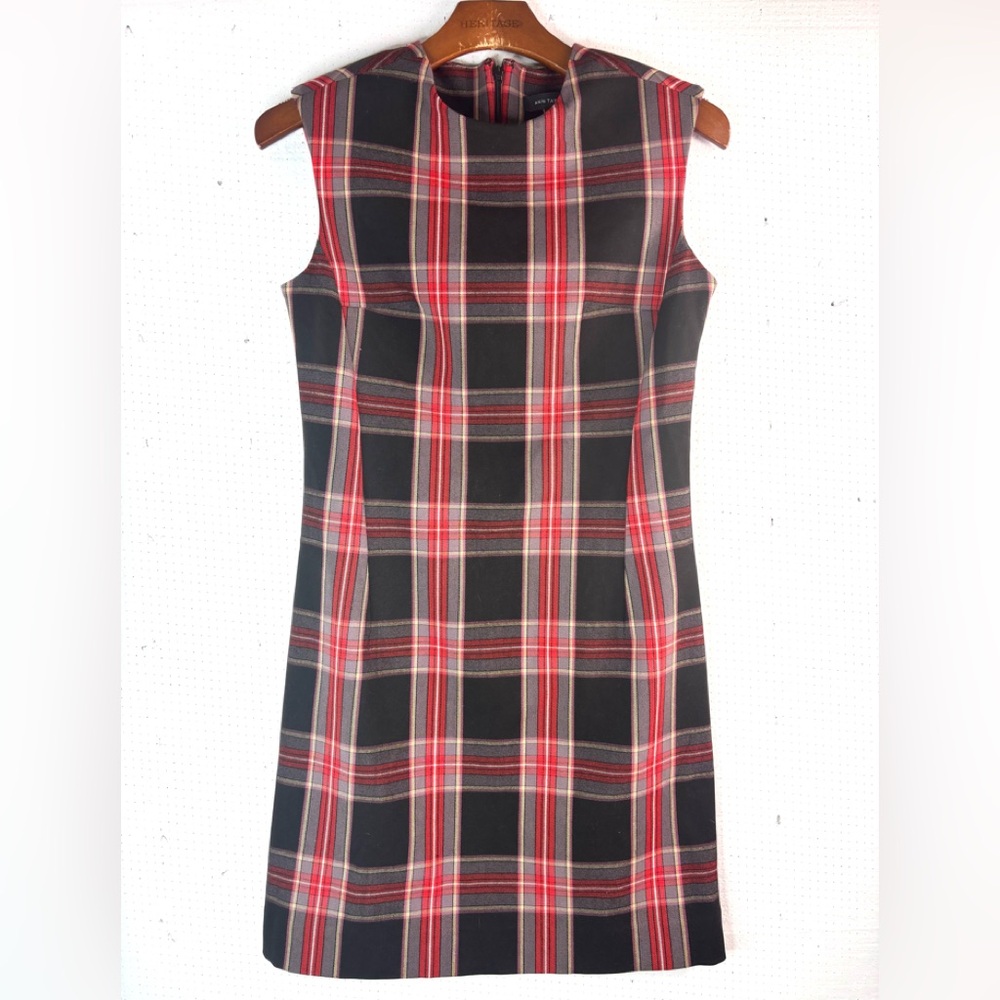 Ann Taylor 2P Preppy Sleeveless Red Black Plaid Tailored Mini Dress - Petite